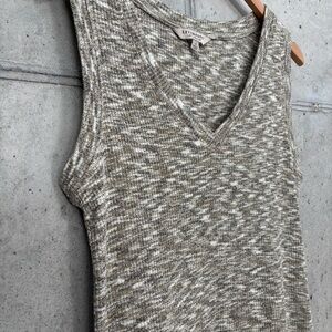 Liverpool Olive & Cream Spacedye V-Neck Tank Top Size Small